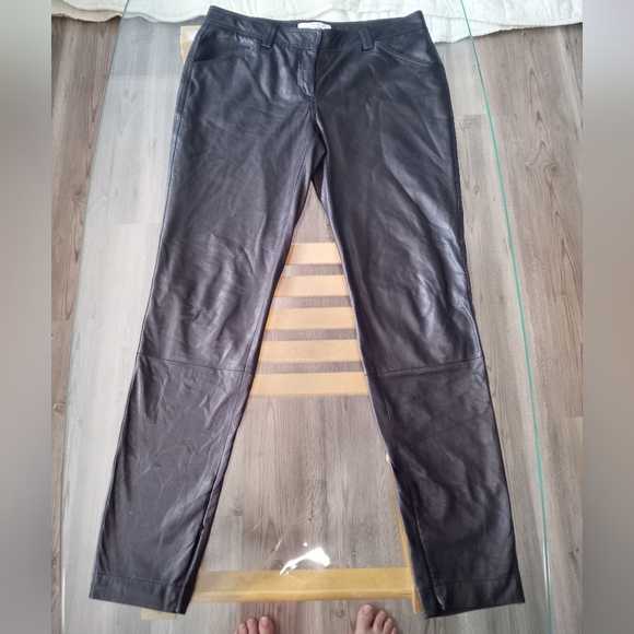 Robert Rodriguez Charcoal Leather Straight Leg Pants - Picture 1 of 10